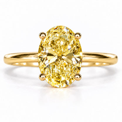Yellow Oval Cut Lab Grown Diamond Engagement Ring - Six Prong Solitaire in yellow gold, front view