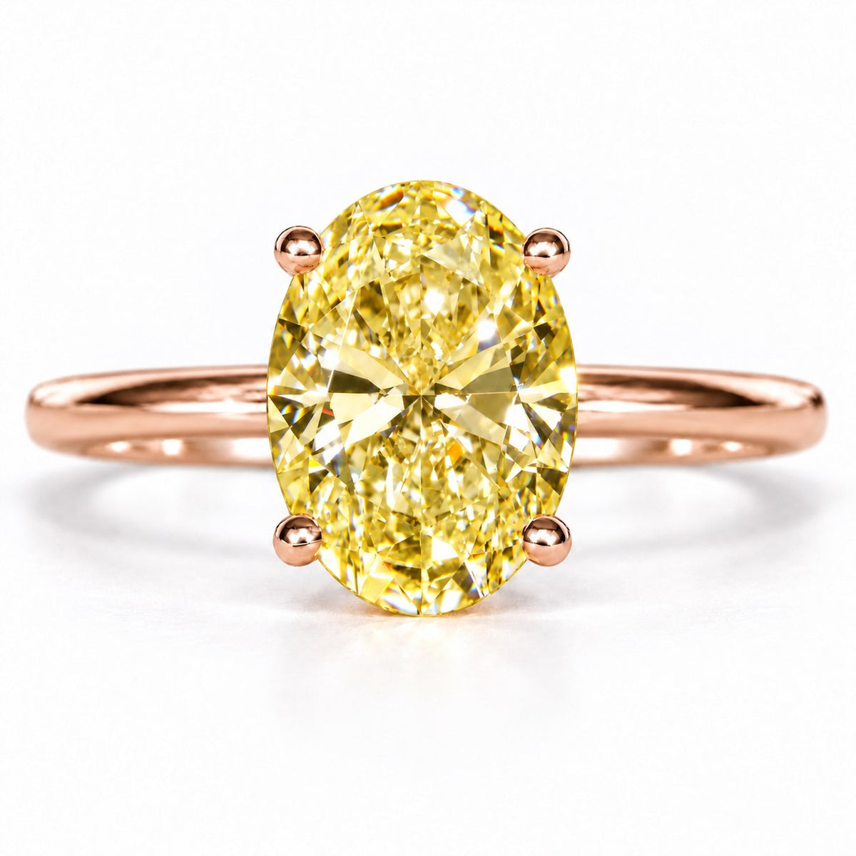 Yellow Oval Cut Lab Grown Diamond Engagement Ring - Six Prong Solitaire in rose gold, front view