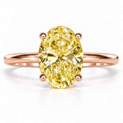 Yellow Oval Cut Lab Grown Diamond Engagement Ring - Six Prong Solitaire in rose gold, front view