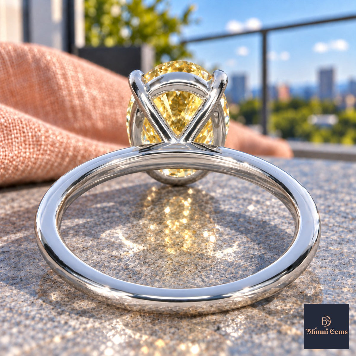 Yellow Oval Cut Lab Grown Diamond Engagement Ring - Six Prong Solitaire in white gold, gallery view