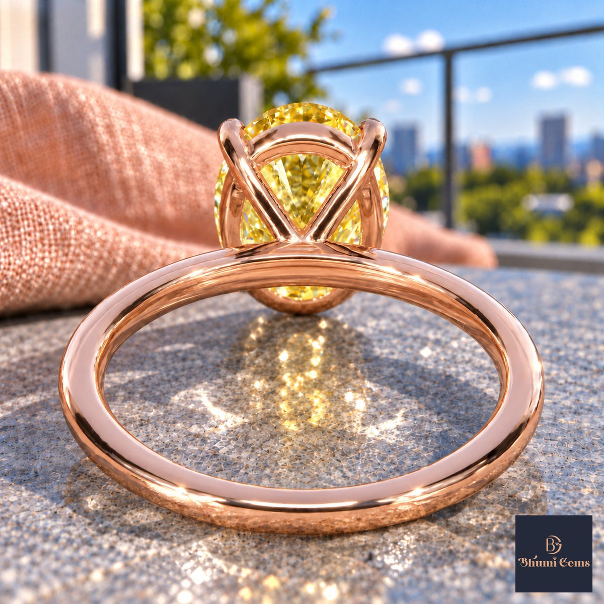 Yellow Oval Cut Lab Grown Diamond Engagement Ring - Six Prong Solitaire in rose gold, gallery view