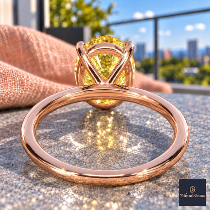 Yellow Oval Cut Lab Grown Diamond Engagement Ring - Six Prong Solitaire in rose gold, gallery view