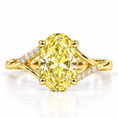 Yellow Oval Cut Lab Grown Diamond Engagement Ring - Split Pave Shoulders in yellow gold, front view
