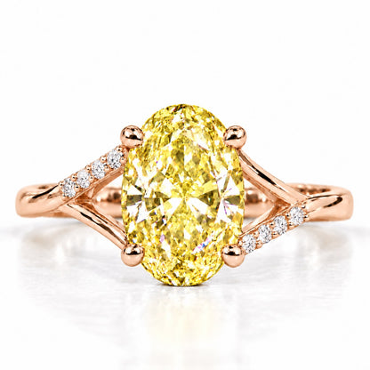Yellow Oval Cut Lab Grown Diamond Engagement Ring - Split Pave Shoulders in rose gold, front view