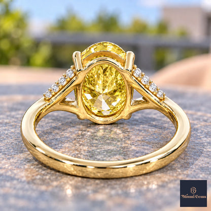 Yellow Oval Cut Lab Grown Diamond Engagement Ring - Split Pave Shoulders in yellow gold, gallery view