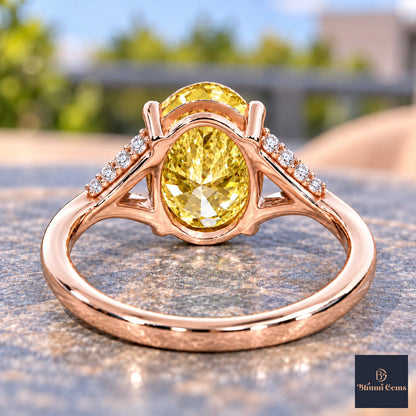 Yellow Oval Cut Lab Grown Diamond Engagement Ring - Split Pave Shoulders in rose gold, gallery view