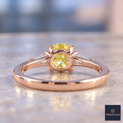 Yellow Oval Cut Lab Grown Diamond Engagement Ring - Tapered Baguettes in rose gold, gallery view
