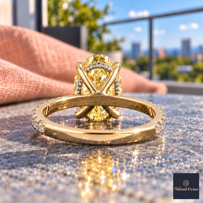 Yellow Oval Cut Lab Grown Diamond Engagement Ring - Thin Pave Band in yellow gold, gallery view