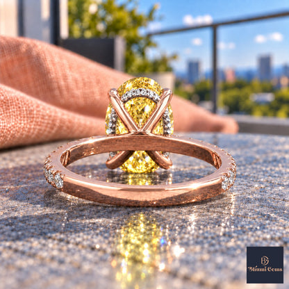 Yellow Oval Cut Lab Grown Diamond Engagement Ring - Thin Pave Band in rose gold, gallery view