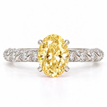 Yellow Oval Cut Lab Grown Diamond Engagement Ring - Twisted Rope Band in white gold, front view