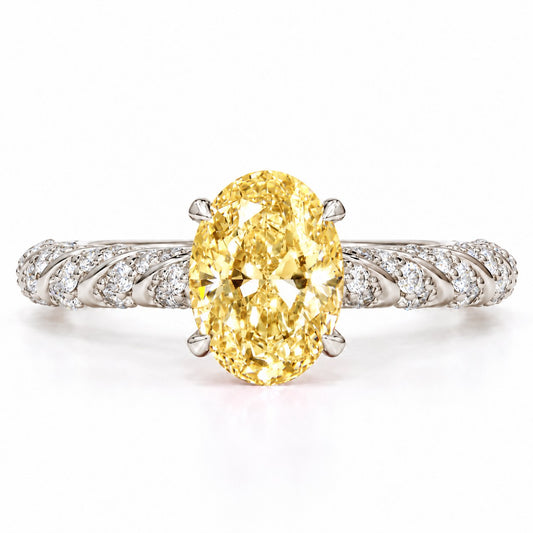 Yellow Oval Cut Lab Grown Diamond Engagement Ring - Twisted Rope Band in white gold, front view