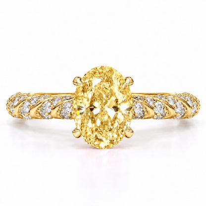 Yellow Oval Cut Lab Grown Diamond Engagement Ring - Twisted Rope Band in yellow gold, front view