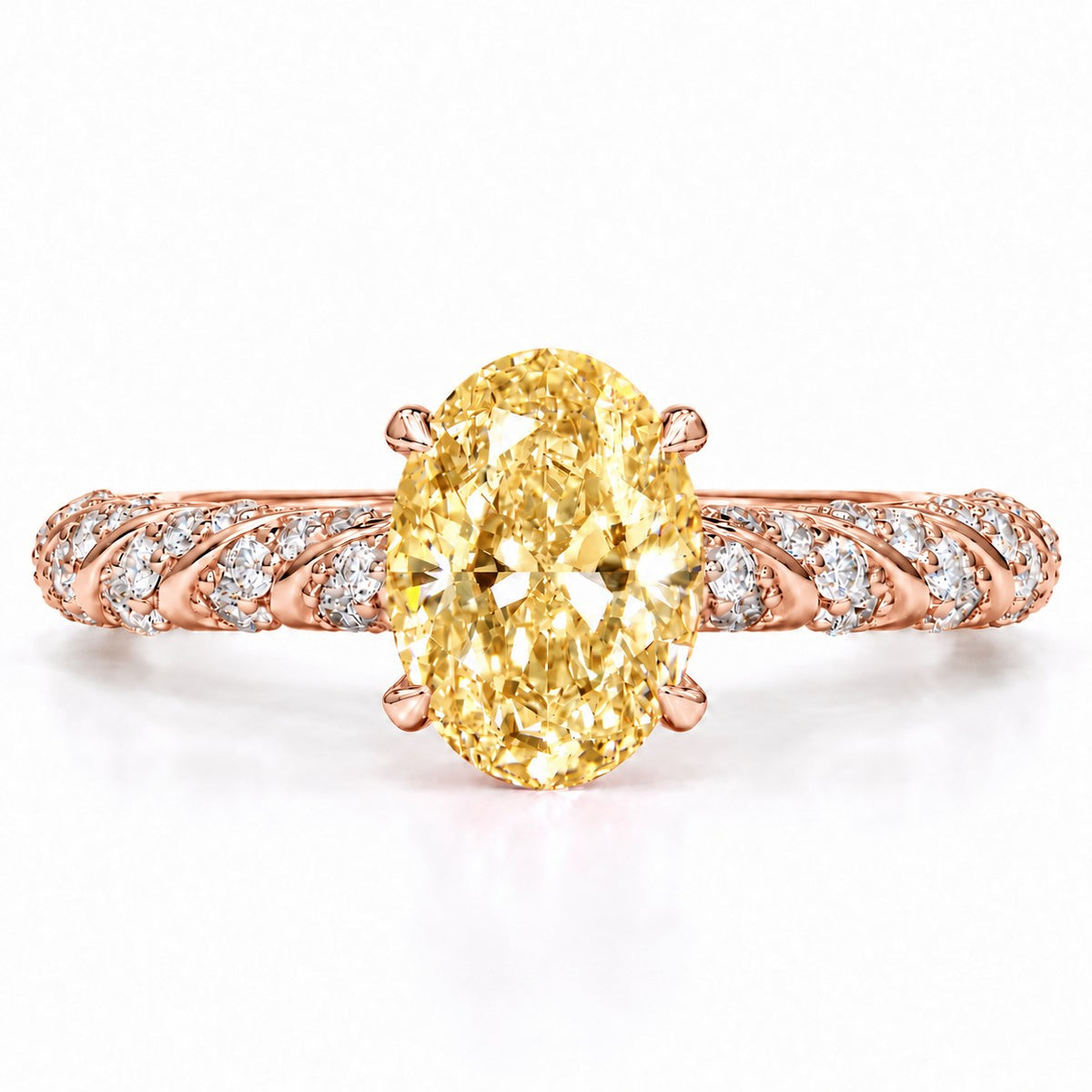 Yellow Oval Cut Lab Grown Diamond Engagement Ring - Twisted Rope Band in rose gold, front view