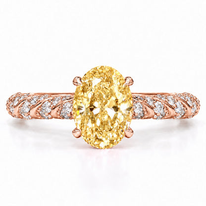 Yellow Oval Cut Lab Grown Diamond Engagement Ring - Twisted Rope Band in rose gold, front view