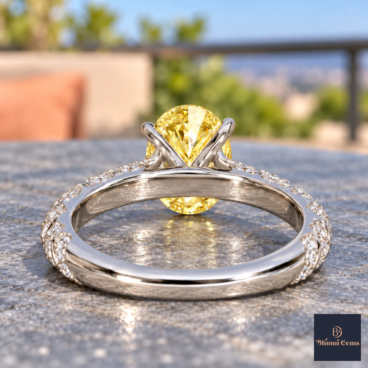 Yellow Oval Cut Lab Grown Diamond Engagement Ring - Twisted Rope Band in white gold, gallery view