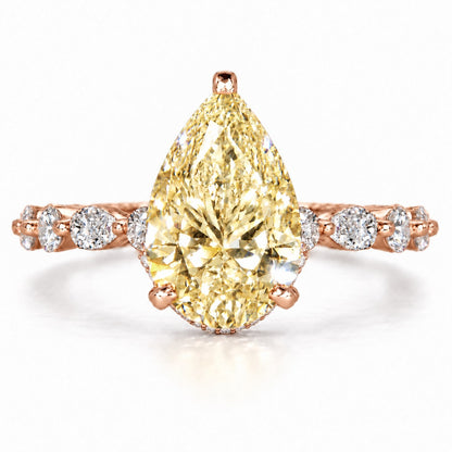 Yellow Pear Cut Lab Grown Diamond Engagement Ring - Navette Band in rose gold, front view