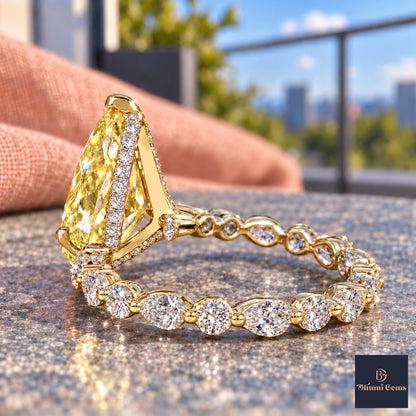 Yellow Pear Cut Lab Grown Diamond Engagement Ring - Navette Band in yellow gold, gallery view