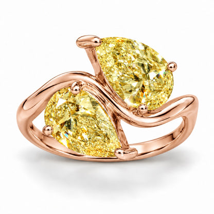 Yellow Pear Cut Lab Grown Diamond Engagement Ring - Toi et Moi in rose gold, front view