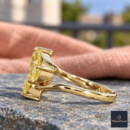 Yellow Pear Cut Lab Grown Diamond Engagement Ring - Toi et Moi in yellow gold, side view