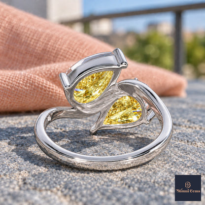 Yellow Pear Cut Lab Grown Diamond Engagement Ring - Toi et Moi in white gold, gallery view