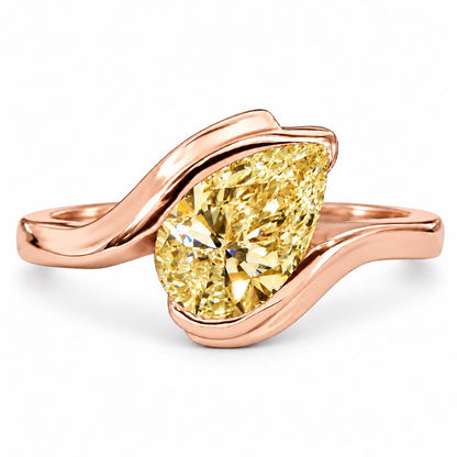 Yellow Pear Cut Lab Grown Diamond Engagement Ring - Wrap Bypass Solitaire in rose gold, front view