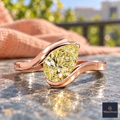 Yellow Pear Cut Lab Grown Diamond Engagement Ring - Wrap Bypass Solitaire in rose gold, close-up