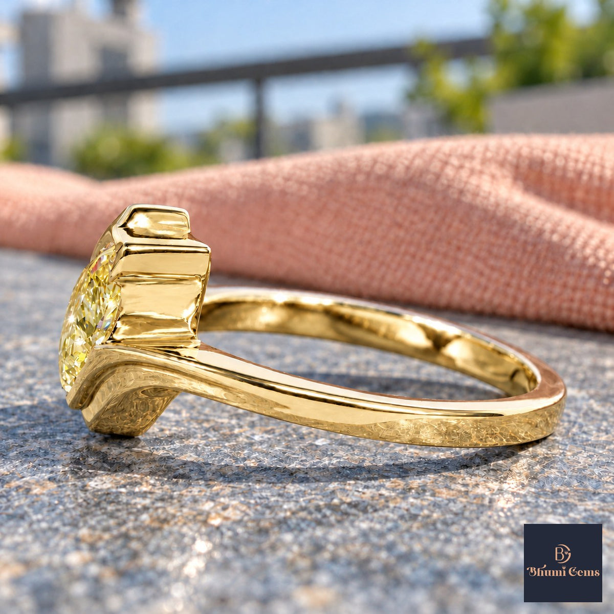 Yellow Pear Cut Lab Grown Diamond Engagement Ring - Wrap Bypass Solitaire in yellow gold, side view