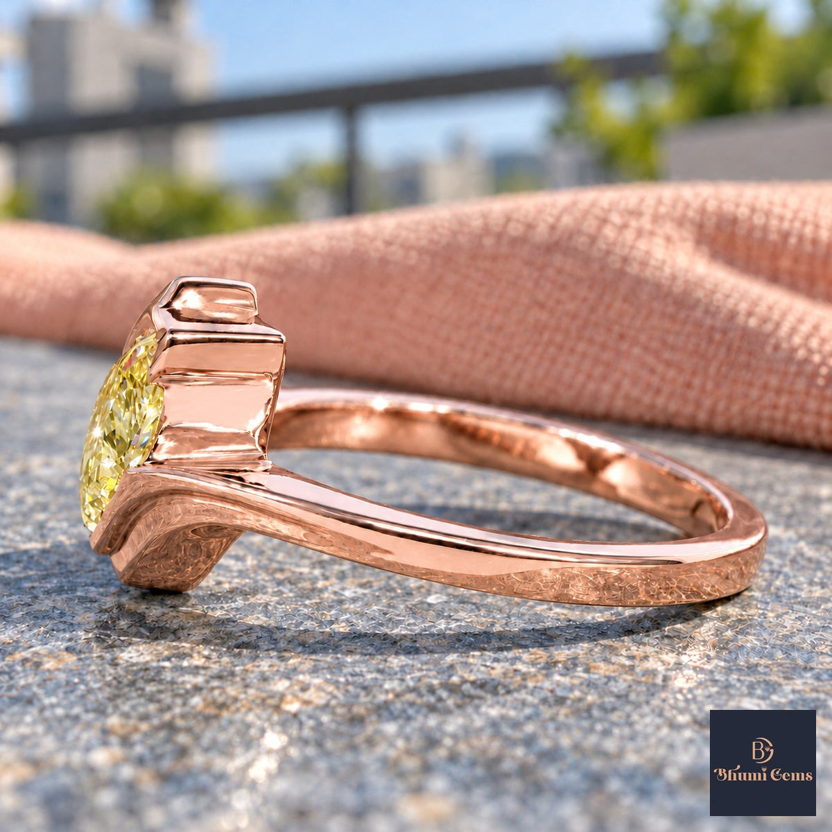 Yellow Pear Cut Lab Grown Diamond Engagement Ring - Wrap Bypass Solitaire in rose gold, side view