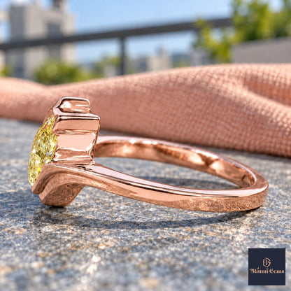 Yellow Pear Cut Lab Grown Diamond Engagement Ring - Wrap Bypass Solitaire in rose gold, side view