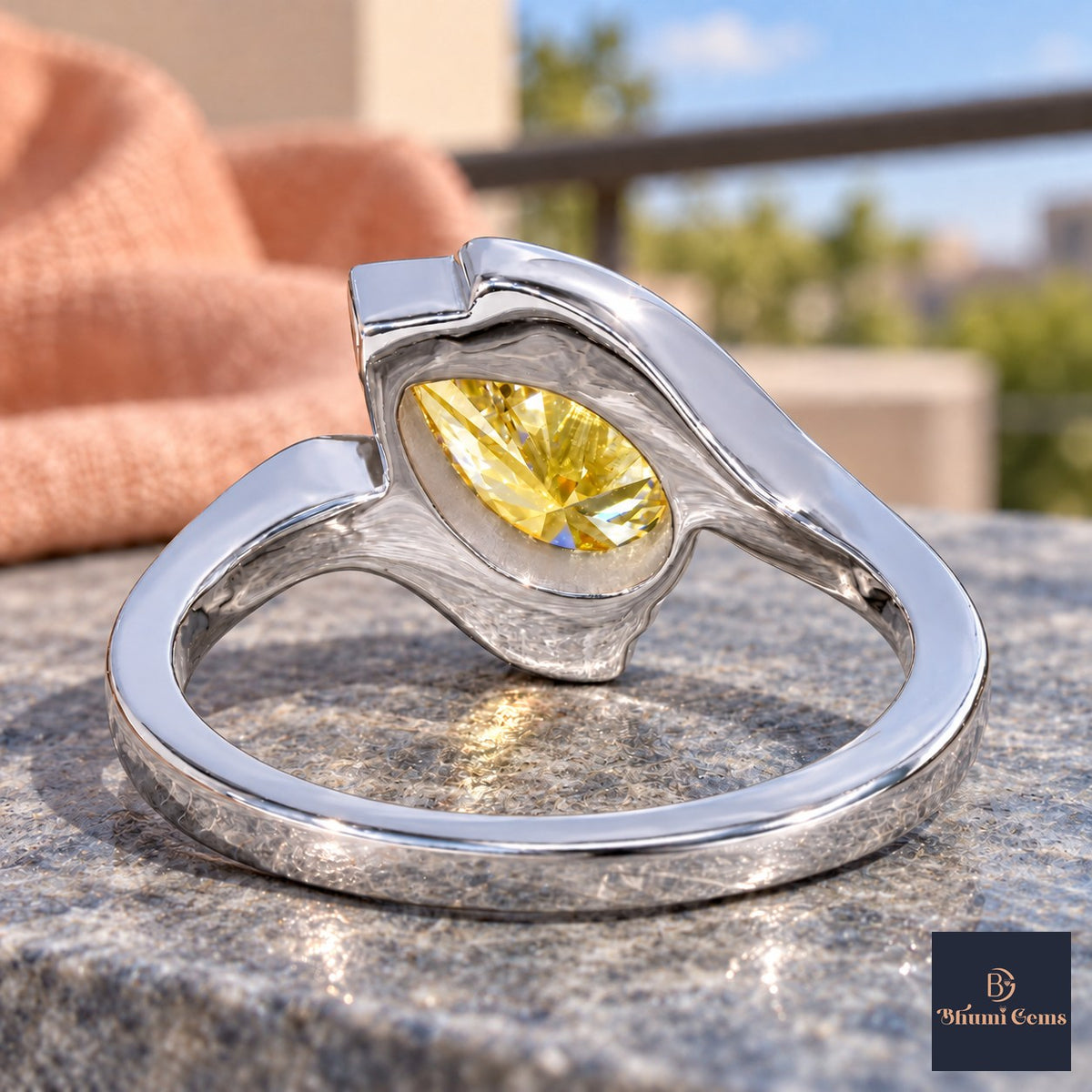 Yellow Pear Cut Lab Grown Diamond Engagement Ring - Wrap Bypass Solitaire in white gold, gallery view