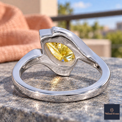 Yellow Pear Cut Lab Grown Diamond Engagement Ring - Wrap Bypass Solitaire in white gold, gallery view