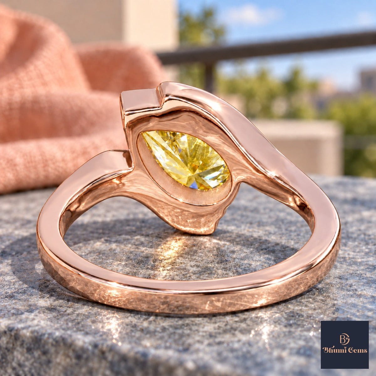 Yellow Pear Cut Lab Grown Diamond Engagement Ring - Wrap Bypass Solitaire in rose gold, gallery view