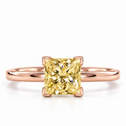 Yellow Princess Cut Lab Grown Diamond Engagement Ring - Classic Solitaire in rose gold, front view