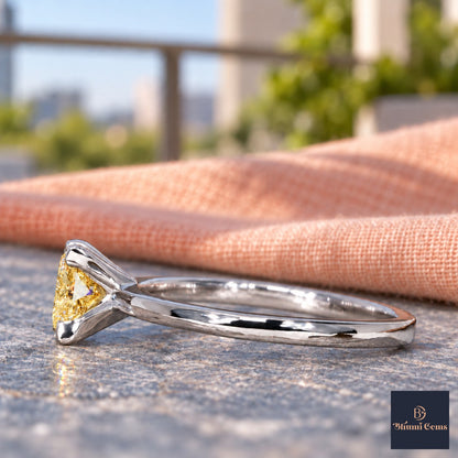 Yellow Princess Cut Lab Grown Diamond Engagement Ring - Classic Solitaire in white gold, side view