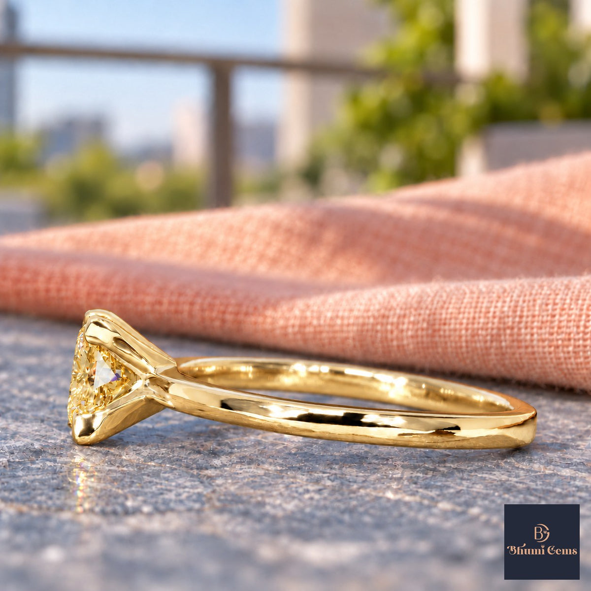 Yellow Princess Cut Lab Grown Diamond Engagement Ring - Classic Solitaire in yellow gold, side view