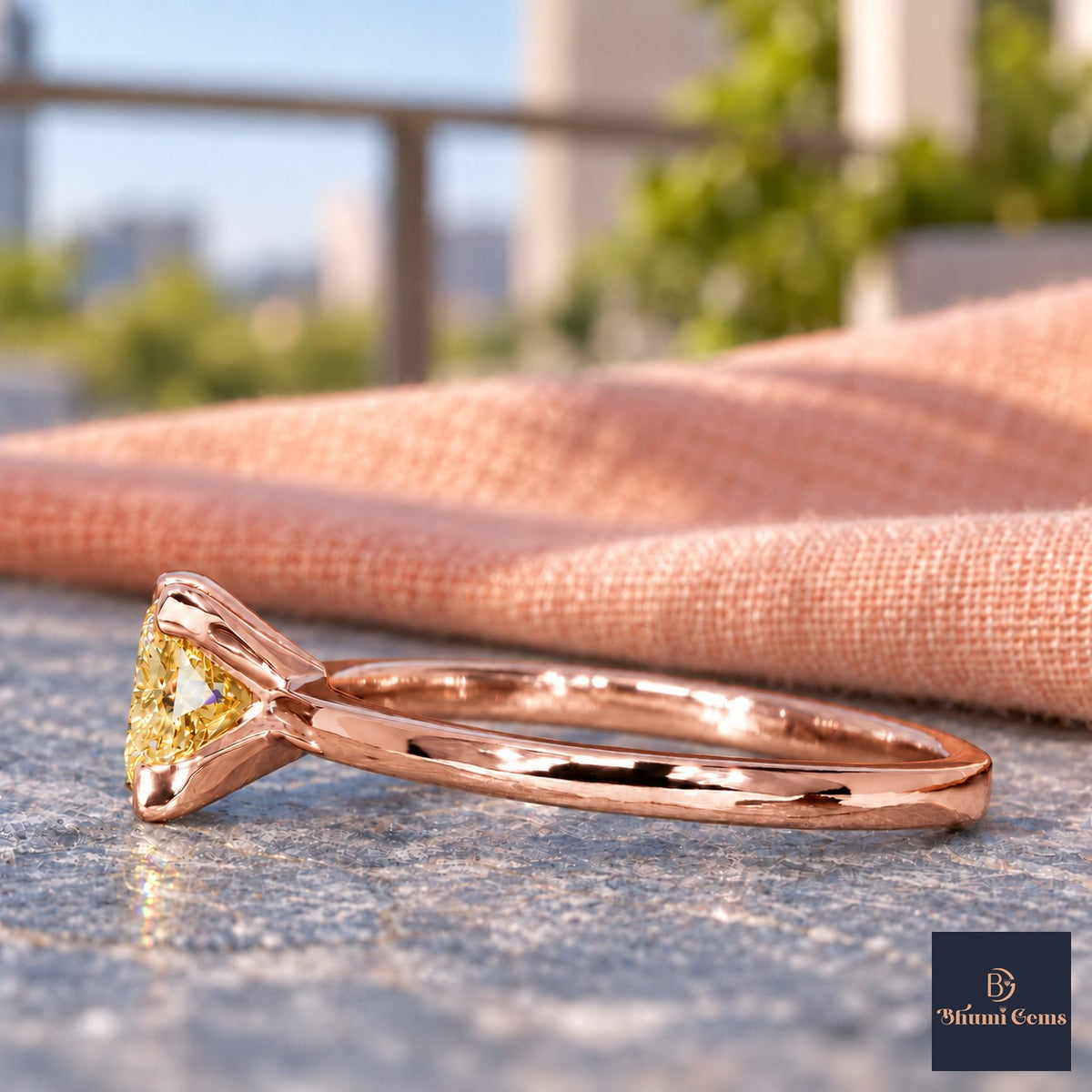 Yellow Princess Cut Lab Grown Diamond Engagement Ring - Classic Solitaire in rose gold, side view