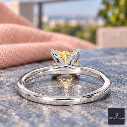 Yellow Princess Cut Lab Grown Diamond Engagement Ring - Classic Solitaire in white gold, gallery view