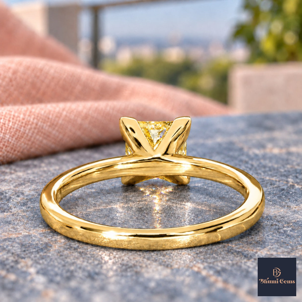 Yellow Princess Cut Lab Grown Diamond Engagement Ring - Classic Solitaire in yellow gold, gallery view