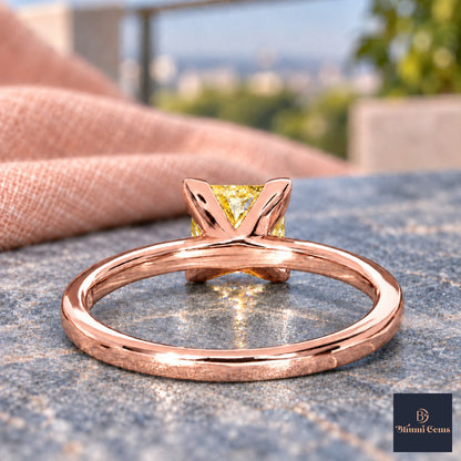 Yellow Princess Cut Lab Grown Diamond Engagement Ring - Classic Solitaire in rose gold, gallery view