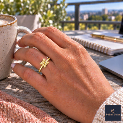 Yellow Princess Cut Lab Grown Diamond Engagement Ring - Classic Solitaire in yellow gold, on the hand