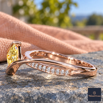 Yellow Princess Cut Lab Grown Diamond Engagement Ring - Kite Set Pave Twist in rose gold, side view