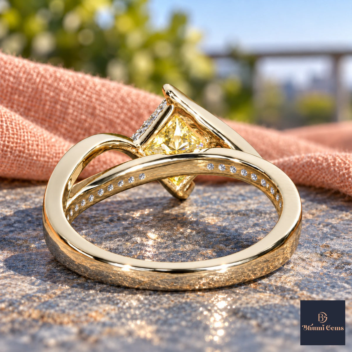 Yellow Princess Cut Lab Grown Diamond Engagement Ring - Kite Set Pave Twist in yellow gold, gallery view