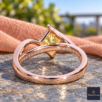 Yellow Princess Cut Lab Grown Diamond Engagement Ring - Kite Set Pave Twist in rose gold, gallery view