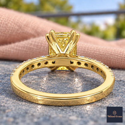 Yellow Radiant Cut Lab Grown Diamond Engagement Ring - Cathedral Pave Band in yellow gold, gallery view