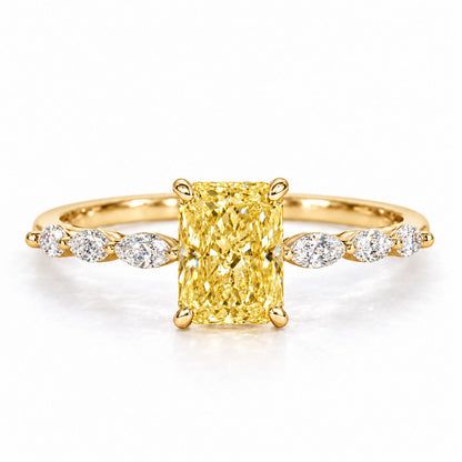 Yellow Radiant Cut Lab Grown Diamond Engagement Ring - Navette Band in yellow gold, front view