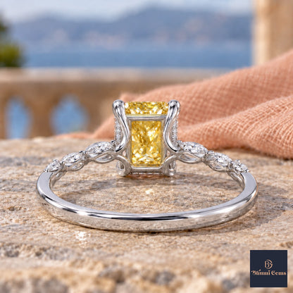 Yellow Radiant Cut Lab Grown Diamond Engagement Ring - Navette Band in white gold, gallery view