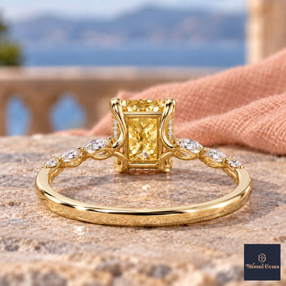 Yellow Radiant Cut Lab Grown Diamond Engagement Ring - Navette Band in yellow gold, gallery view
