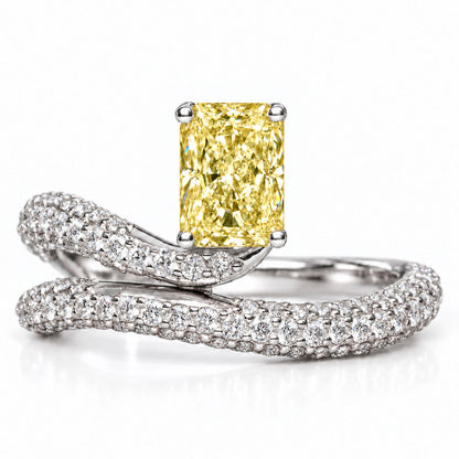 Yellow Radiant Cut Lab Grown Diamond Engagement Ring - Pave Wrap Bypass in white gold, front view