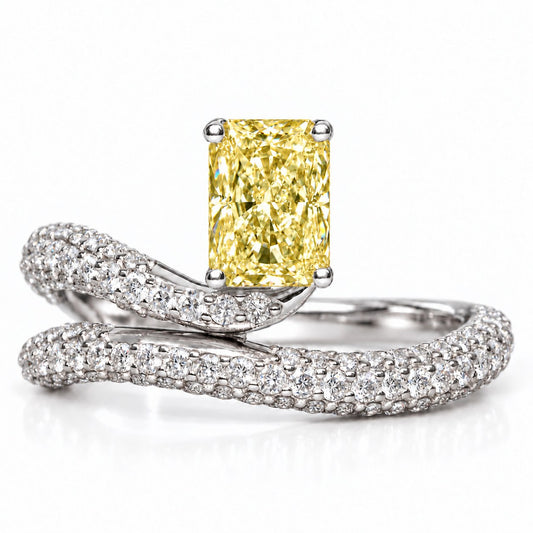 Yellow Radiant Cut Lab Grown Diamond Engagement Ring - Pave Wrap Bypass in white gold, front view