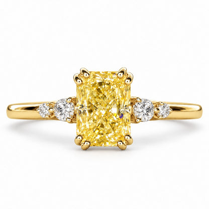 Yellow Radiant Cut Lab Grown Diamond Engagement Ring - Round Accents in yellow gold, front view